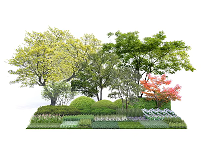 Colorful Foliage Trees With Green Yellow Red Leaves And Shrubs In Garden Landscape 3d model