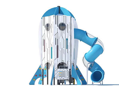 Rocket Shaped Amusement Equipment With Blue Slide 3d model
