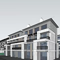 Modern Multi Story Townhouse Exterior With Glass Balcony And Greenery Surrounded By Trees