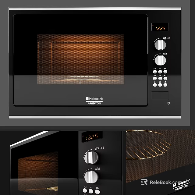 Modern Kitchen Appliance Hotpoint Microwave Oven With Interior Heating And Control Panel Knobs Buttons 3d model 
