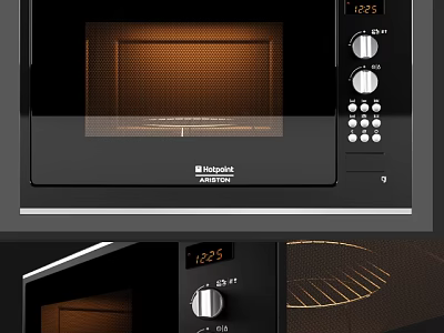Modern Kitchen Appliance Hotpoint Microwave Oven With Interior Heating And Control Panel Knobs Buttons 3d model