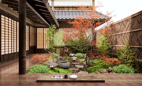 Japanese style courtyard Zen courtyard landscape 3d model