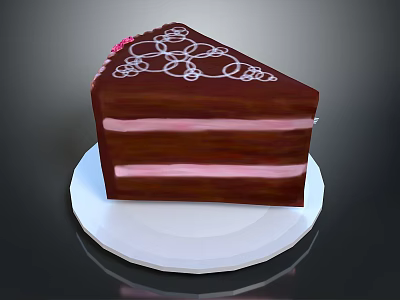 Delicious Chocolate Cake With Three Layers Pink Cream And White Ring Decorations On White Plate 3d model