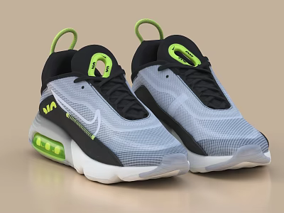 Stylish Gray Mesh Sneakers With Green Accents And Air Cushion 3d model