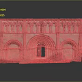 Detailed Classic Architectural Model With Arched Design Red Door And Carvings