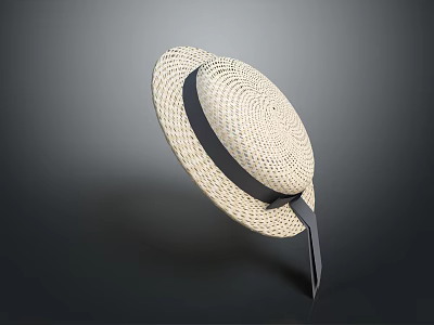 Fashionable Wide Brim Straw Hat With Black Ribbon For Summer Outdoor Activities 3d model
