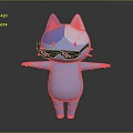 Blue And White Cartoon Cat Character With Pixelated Glasses And Arms Outstretched