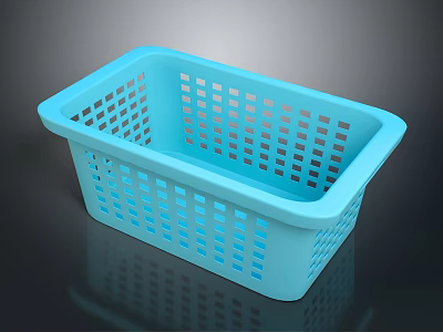 Blue Plastic Storage Basket With Perforated Grid Design For Household Organization 3d model