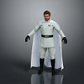 A Man in White Uniform with Black Belt Black Gloves and White Cape on Gray Background