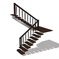 Wooden Staircase With Double Flight Design And Handrail Landing Shadow