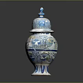 Blue And White Ceramic Sculpture Jar With Intricate Carved Patterns And Decorative Lid