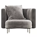 Stylish Gray Velvet Single Sofa with Plush Pillow and Sleek Metal Legs Modern Design