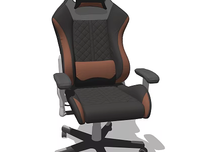 Black And Brown Quilted Office Chair With Diamond Stitching And Rolling Base 3d model