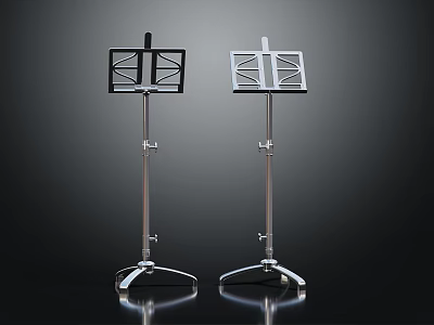 Adjustable Black And Silver Music Stands With Sturdy Metal Frame And Tripod Base 3d model