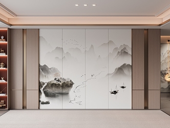 New Chinese style living room background wall ornaments 3d model