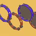 Colorful Tambourine Musical Instruments With Orange Purple Frames And White Drumheads On Yellow Background