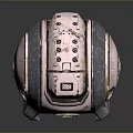 Futuristic Metallic Sphere Component With Glass Window Metal Bolts And Worn Details