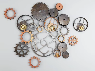Industrial Style Wall Decor Featuring Vintage Metal Gears and Mechanical Parts 3d model