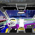 Modern Car Interior With Steering Wheel Dashboard And City Night View 3d model