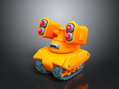 Orange Toy Military Tank with Dual Cannons Red Lights and Tracked Design 3d model