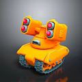 Orange Toy Military Tank with Dual Cannons Red Lights and Tracked Design
