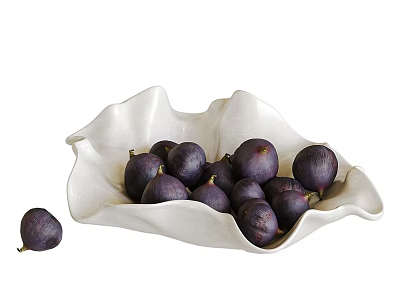 Fresh Purple Figs Arranged in White Shell Shaped Bowl on White Background 3d model