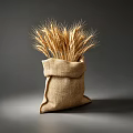 Natural Decorative Ornament Set With Wheat Ears In Burlap Bag On Gray Background