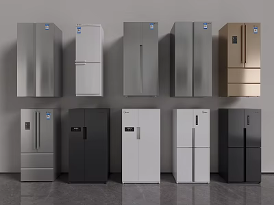 Modern Various Colored Refrigerators And Freezers With Different Designs In Showroom 3d model