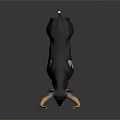 Black bull standing with long yellow horns and white spots on white background