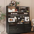 Modern Black Sideboard With Wine Bottles Coffee Machine Microwave And Storage Cabinets