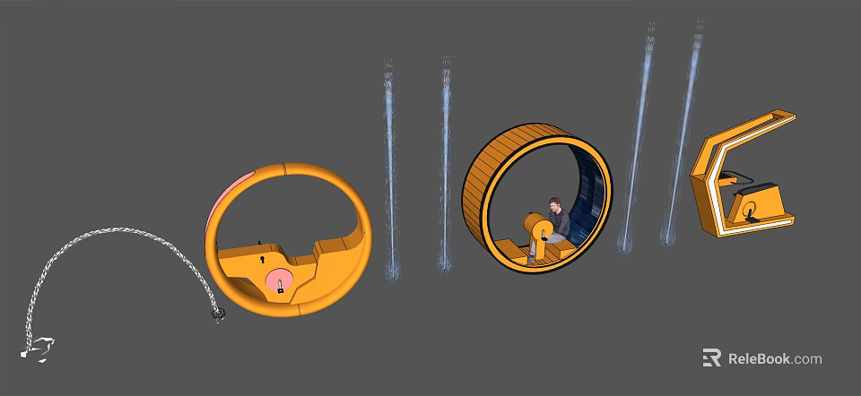 Orange Ring Shaped Playground Equipment with Kids Interactive Structures and Pillars 3d model