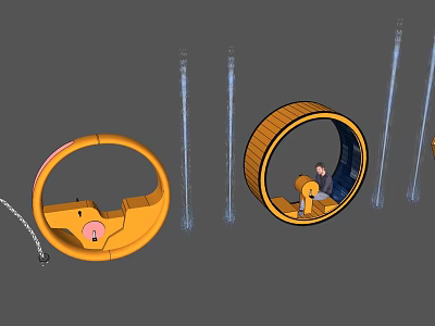 Orange Ring Shaped Playground Equipment with Kids Interactive Structures and Pillars 3d model