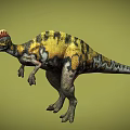 Detailed Colorful Reptile Dinosaur with Red Crest and Yellow Black Stripes in Walking Pose