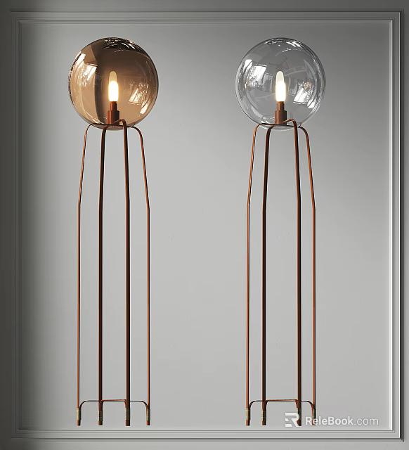 Modern Interior Design Featuring Glass Shade Floor Lamps With Copper Stand 3d model