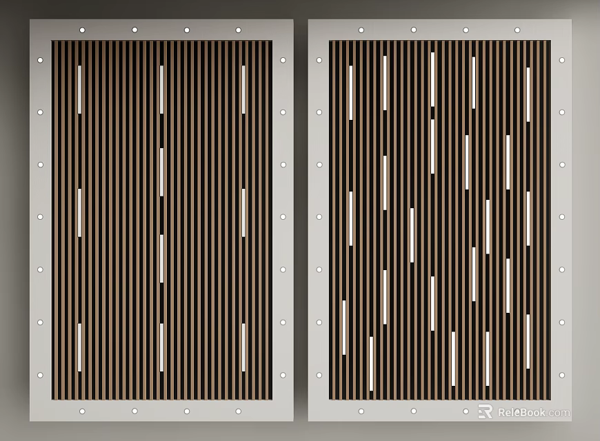 Modern Ceiling Design With Symmetrical Vertical Slats And Decorative Framing 3d model 