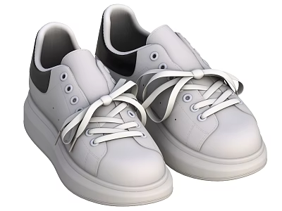 White Thick Sole Sneakers With Black Toe Heel Accents And White Laces 3d model