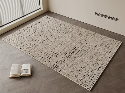Light Beige Square Rug With Woven Texture On Wooden Floor Near Open Book And Window 3d model
