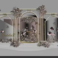 Elegant Romantic Event Decor With Golden Arch Frames Pink White Flowers And Dessert Display Stand