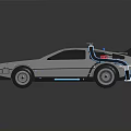 Retro Futuristic Silver Car With Blue Neon Lines And Roof Mounted Gadgets