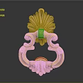 Golden Vintage Door Knocker With Shell Shaped Design And Curved Patterns