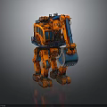 Orange Blue Mechanical Robot With Detailed Design And Mechanical Arm Tracked Legs