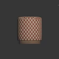 Round Upholstered Stool With Red And White Checkered Fabric And Wooden Base