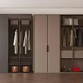 Modern Wardrobe Interior With Sliding Doors Hanging Rods Storage Boxes And Bag Compartments 3d model