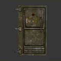 Vintage Rusty Metal Safe Featuring Red Star And Golden Pattern Design