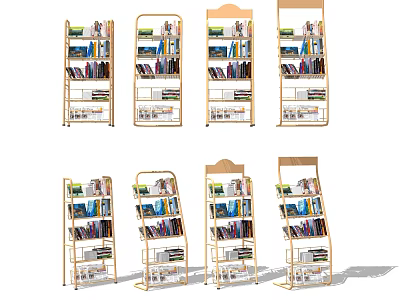 Various Bookcase Designs With Wooden Frames And Layered Shelves For Book Storage 3d model