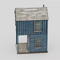 Cartoon Blue Two Story Wooden House With Gray Roof And Porch Windows