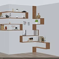 Modern Wall Mounted Wooden Shelving Units With Books Decorative Items and Potted Plants