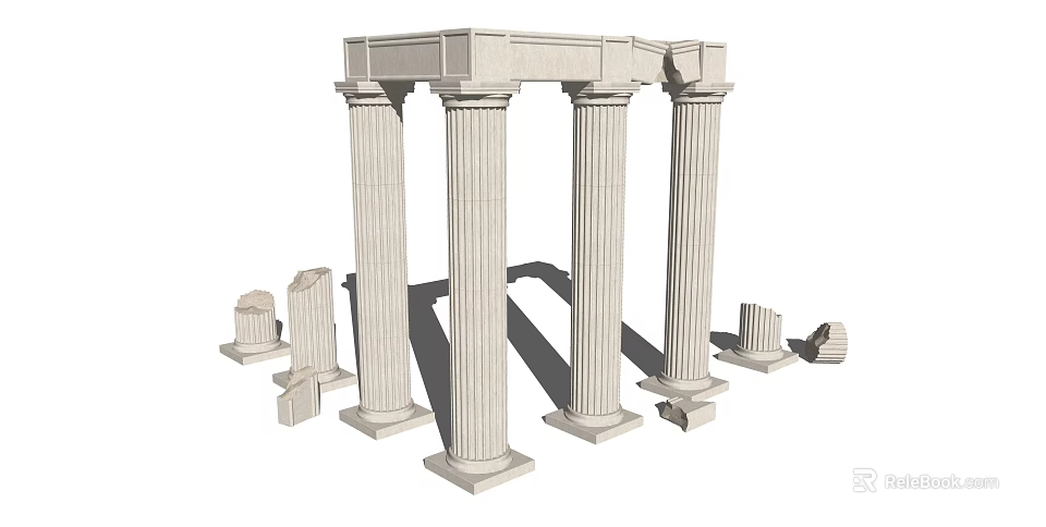 Classical White Marble Roman Columns with Ancient Ruins and Detailed Architectural Design 3d model 