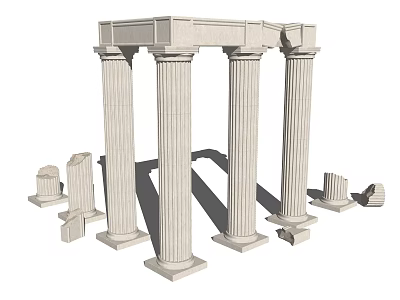 Classical White Marble Roman Columns with Ancient Ruins and Detailed Architectural Design 3d model