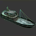 Weathered Old Boat With Red Blue Hull Mast And Deck Equipment